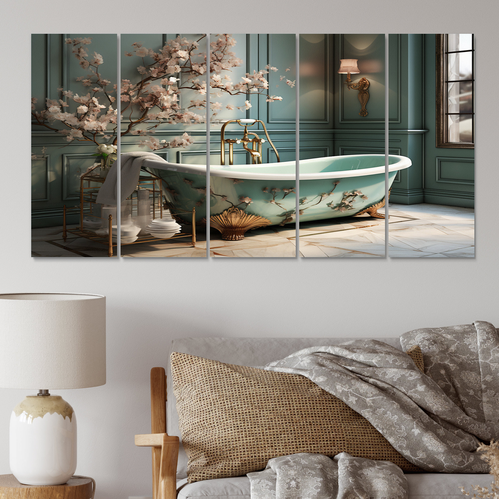 House of Hampton Bathroom Art Deco III On Canvas 5 Pieces Print | Wayfair